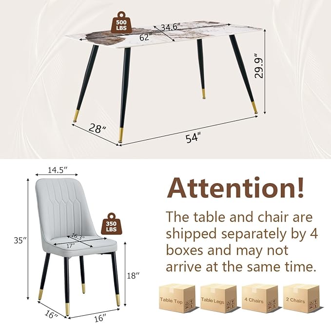 6 Person Dining Table Set, Sintered Stone Dining Table Set for 6, Kitchen Table Chairs Set of 6, Easy to Assemble