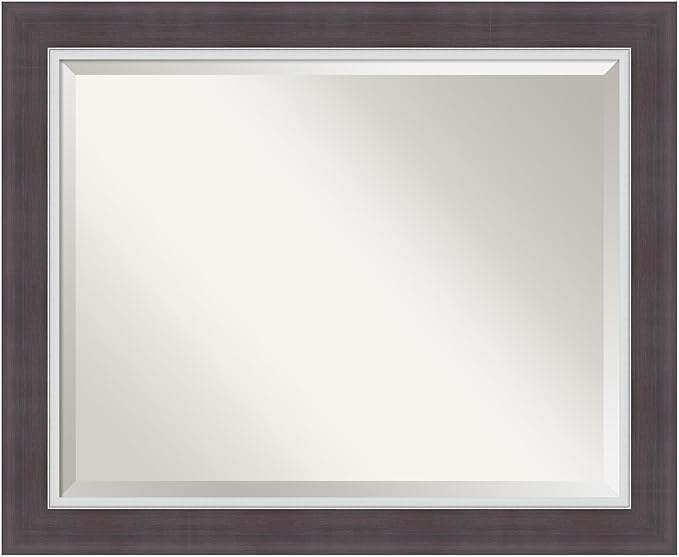 Amanti Art Brown Wall Mirror 28x34 Ellie Brown Silver Rectangle Bathroom Mirror for Wall Decor Living Room, Large Modern Frame, Hangs Horizonally and Vertically, Bathroom Decor, Beveled Edge
