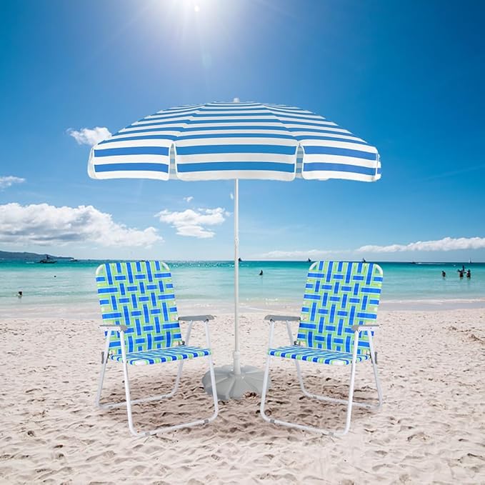 VINGLI Oversize Patio Lawn Webbed Folding Chairs Set of 2, Outdoor Beach Chair Portable Dining Chair for Outdoor Yard, Garden (Blue, Oversized)