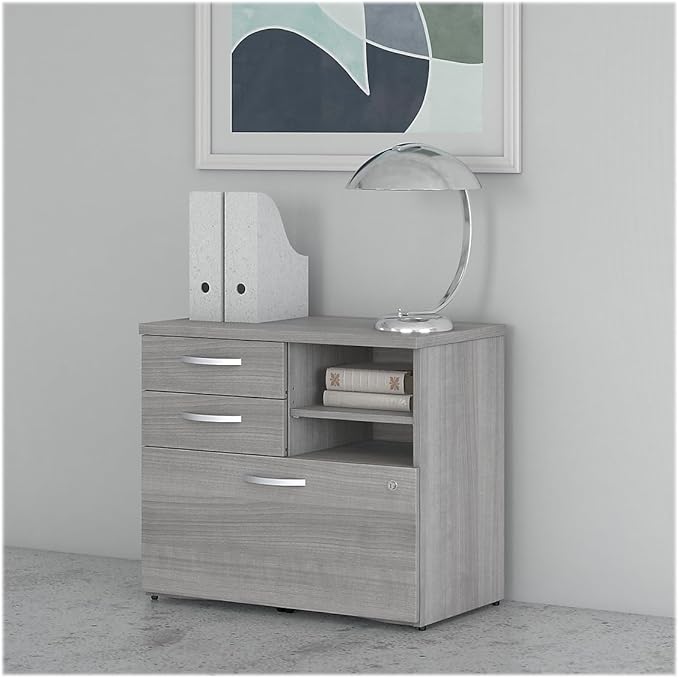 Bush Business Furniture Studio C Office Storage Cabinet with Drawers and Shelves in Platinum Gray, Organization for Home or Professional Workspace
