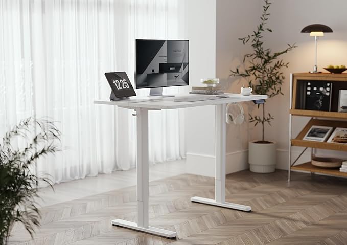 YDN Electric Standing Desk, 40x24 Inch Adjustable Height Stand up Desk, Sit Stand Home Office with Splice Board, White