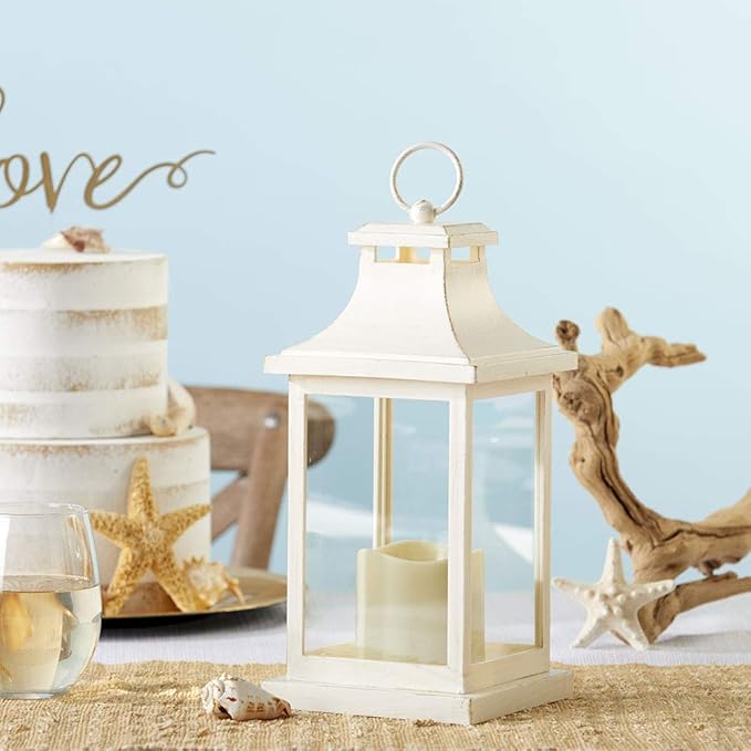 Kate Aspen LED Vintage Decorative Ivory Hampton-Rustic Home Shelf Decor Lantern, One Size (Pack of 2)