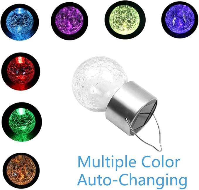 Hanging Solar Powered LED Light with 7 Color Auto-Changing, Cracked Glass Ball Light, Waterproof Outdoor Christmas Decorative Lantern for Garden, Yard, Patio, Lawn (Colorful, 12)