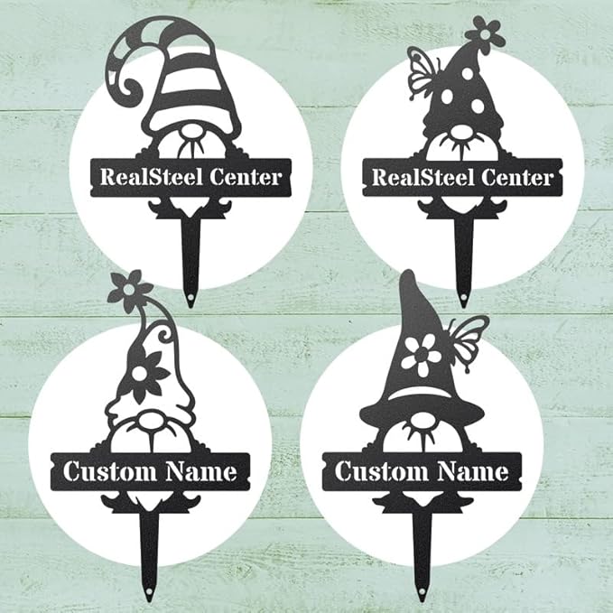 RealSteel Customizable Gnome Seed & Plant Markers – Durable Metal Garden Stakes for Herbs, Fruits & Vegetables – Weatherproof Tags for Farmhouse & Greenhouse Décor (Type 1, Small)