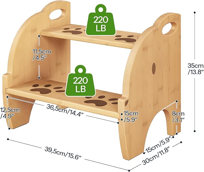 HOOBRO Wooden Toddler Step Stool for Kids, Two Step Stools with Handles and Safety Non-Slip Pads, Bamboo Step Stool for Sink, Bathroom, Kitchen, Bedroom, Easy to Move, Natural YL21JD01