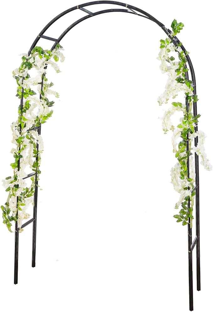 RUBFAC 94" Metal Garden Arch Trellis for Climbing Plants Outdoor, Garden Arbors and Arches, Wedding Arch Frame Archway for Balloons Pumpkin Vines Halloween Christmas Party Decoration, Black