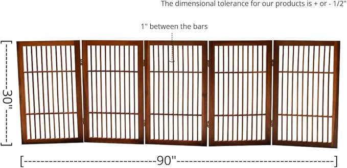 Pet Dog Gate Strong and Durable Freestanding Folding Acacia Hardwood Portable Wooden Fence Indoors or Outdoors by Urnporium (Brown Pet Gate, 5 Panel 30" Tall)