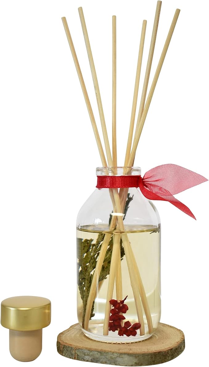 LOVSPA Reed Diffuser Set, Joy Winterberry Spruce Scented Oil Diffuser with Sticks, Home Fragrance Accessories for Bathroom Shelf Decor, Aroma Diffusers for Home or Office Desk, USA Made