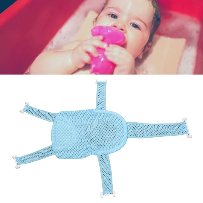 Baby Bath Seat for Newborns and Infants, Adjustable Bathtub Sling with Mesh Support Net, Blue