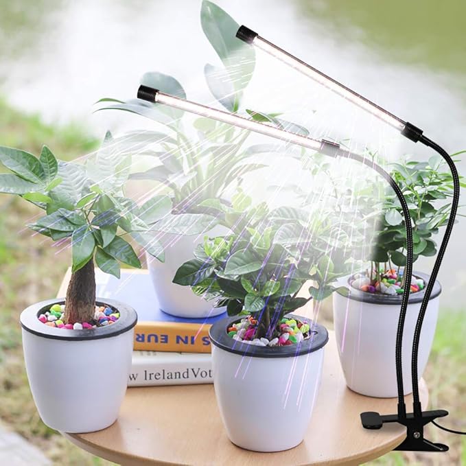 GooingTop LED Grow Light,6000K Full Spectrum Clip Plant Growing Lamp with White Red LEDs for Indoor Plants,5-Level Dimmable,Auto On Off Timing 4 8 12Hrs