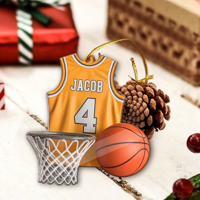 Famitrendz Custom Basketball Christmas Ornaments 2025, Custom Name Basketball Acrylic Christmas Tree Decorations, 2D Flat Baller Ornaments for Tree 05