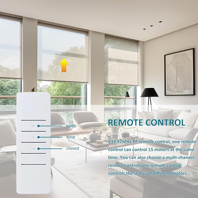 Remote Control Motorized Roller Shade Kit for 1.5" Tube (38mm) | Rechargeable Electric Blind Motor | Wireless DIY Retrofit Driver | Quiet RF433 | High Torque & Long Battery Life (1.1 N.m Torque)