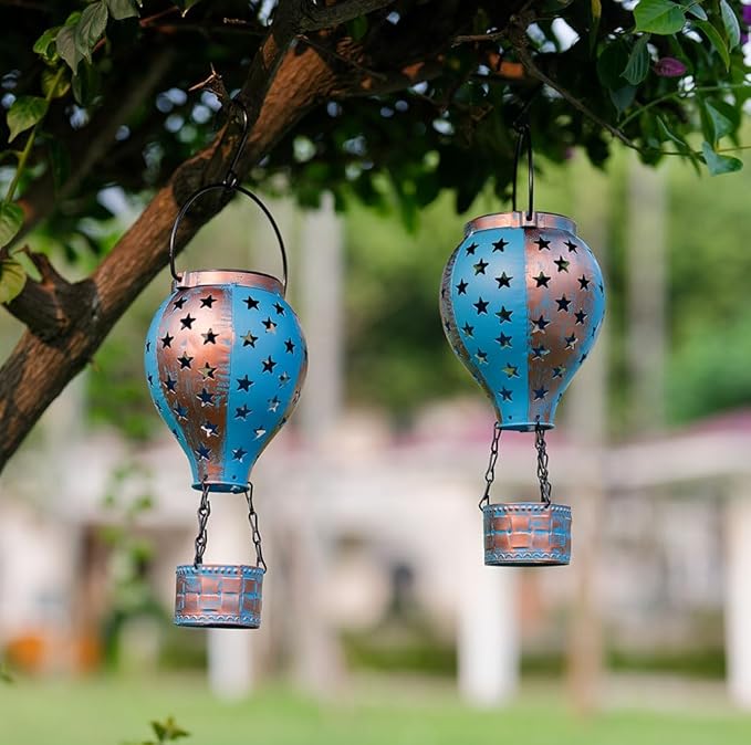 Hanging Solar Lantern,2-Pack Solar Powered Hot Air Balloon Lantern,Hanging Solar Lights Outdoor Waterproof for Lawn Porch Tree Garden Decorations
