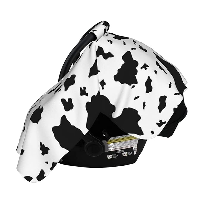 Personalized Cow Baby Car Seat Canopy for Babies with Name, Custom Car Seat Covers Boys Girls, Peekaboo Opening Minky Nursing Breastfeeding Cover Infant Car Seat Canopies for Newborn