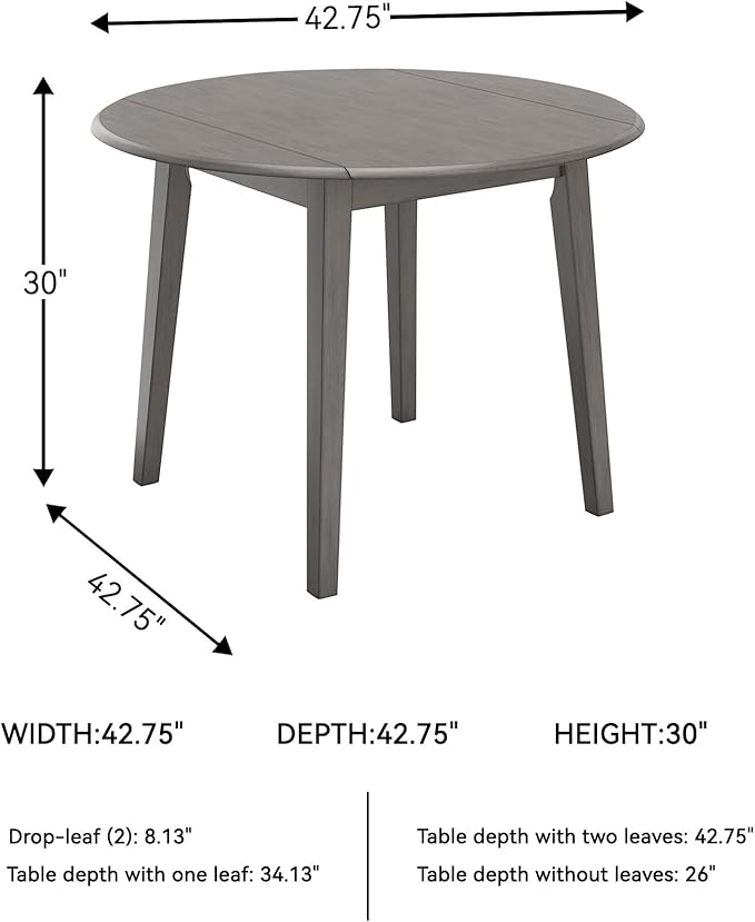 Signature Design by Ashley Shullden Casual Round Dining Small Drop Leaf Table, Seats up to 4, Gray