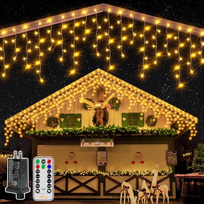 Ollny Icicle Lights for Outside 400LED 32FT, Warm White Christmas Light with Remote 8Modes Timers Waterproof, Plug in Connectable Hanging Lights for Outdoor Indoor House Roof Holiday