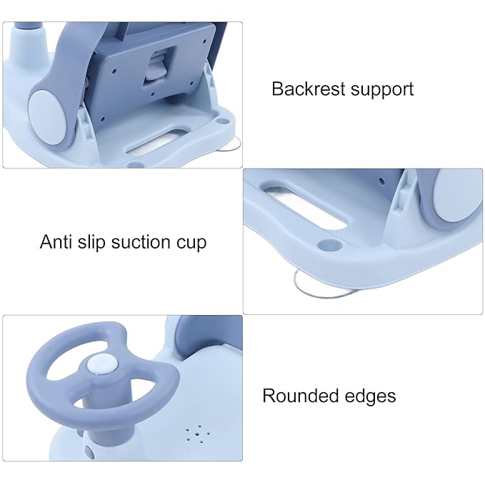 Baby Bath Seat - Infant Bathtub Seat for Sitting Up in The Tub, Baby Shower Chair with Backrest Support, Suction Cups for 6-18 Months (Blue)