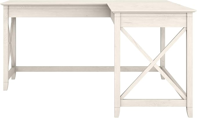 Bush Furniture Key West 60W Modern Farmhouse L Shaped Desk in Linen White Oak | 60-Inch Corner Table for Home Office