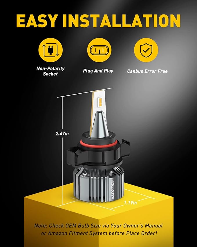 AUXITO 5202 LED Fog Light Bulbs Yellow Amber 3000K, 400% Brighter 6000 Lumens 30W High Power, 5201 PS24W PS19W 9009 12086 Fog Lamps LED DRL Bulbs Replacement for Cars Trucks, Pack of 2