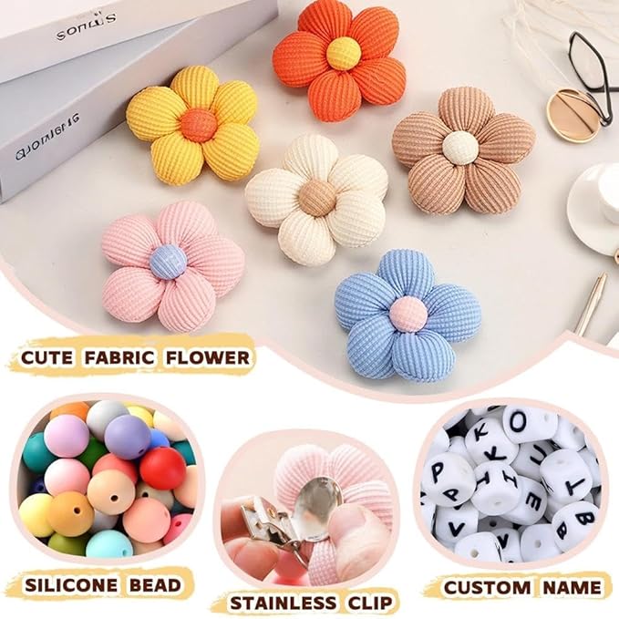 Personalized Baby Flower Pacifier Clip with Name, Custom Floral Flower Pacifier Clip Baby Accessories (B)
