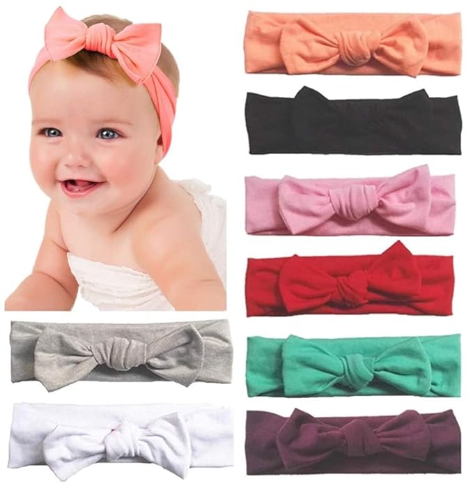 Toptim Baby Headbands Cotton Knotted, Girl's Rabbit Ear Hairbands for Newborn,Toddler 8-Pack (Multicoloured, one size)