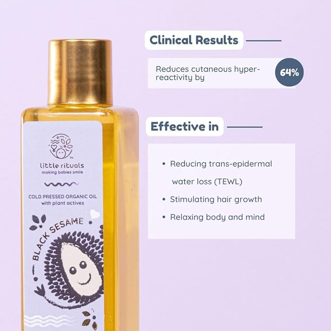 Little Rituals Black Sesame - Baby Massage Oil Certified Organic, Wood Cold-Pressed for Skin and Hair with Swiss Plant Actives - Dermatologist Tested by Pediatrics, Mild & Gentle & Safe (100 ML)