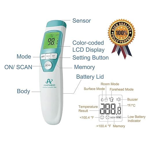 Amplim 2-Pack Hospital & Medical Grade Non Contact Digital Infrared Forehead Thermometer for Babies, Kids, and Adults.