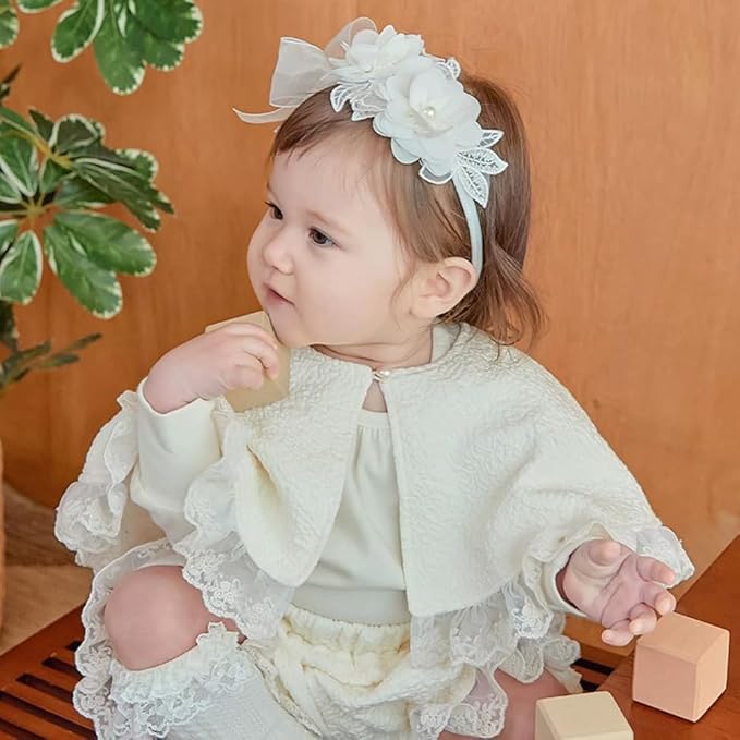 White Lace Flower Headband for Baby Girls Toddler Christening Baptism Hairband Soft Lace Floral Birthday Party Hair Accessories for Newborn Infants Kids (Style 11, One size)