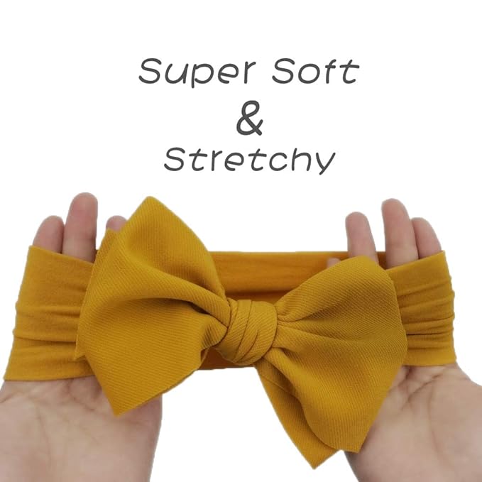 KIDOCHEESE Hairband - Soft Nylon Hairbands with Bows for Baby Girl, 5 Count (Pack of 1), Different Solid Colors, Adjustable Size, Perfect for Baby Shower, Christmas, and Other Occasions