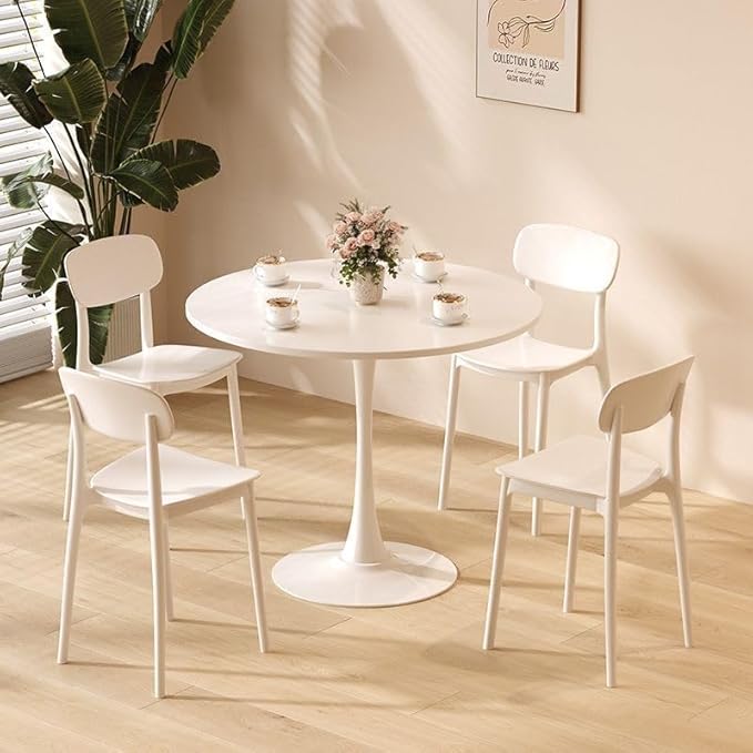 Tulip Table for 2-4 Persons 31.5" Modern Round Dining Room Table, Mid-Century Wooden MDF Circle Top Small Leisure Coffee Tables for Kitchen Living Room (White, 31.5")