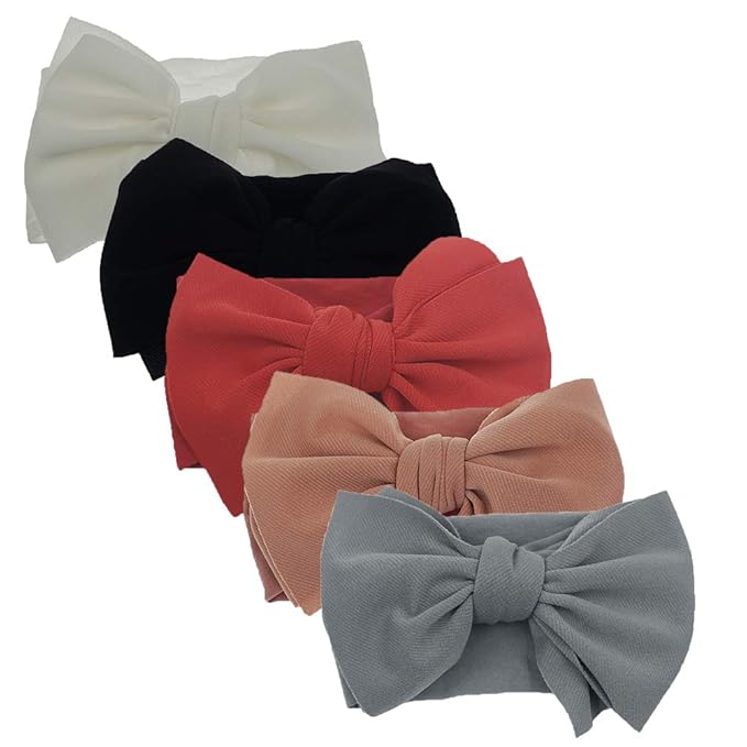 KIDOCHEESE Hairband, Baby Girl Bows Nylon Headbands with Bows, Handmade Hairbands Elastics Hair Accessories for Newborn Infant Toddlers Kids, 5 Pcs(KK69-05)