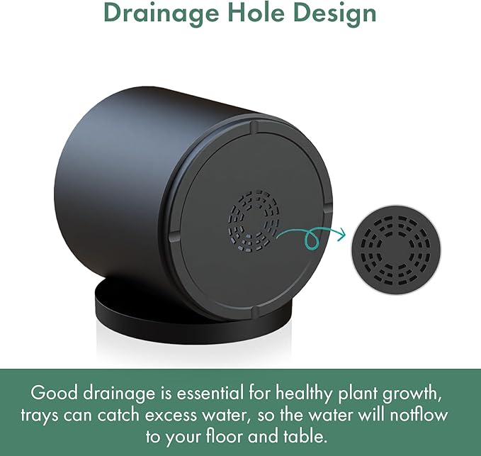 Cylinder 12 inch Plant Pots, Mordern Plastic Planters with Drainage Holes and Saucers for Indoor Outdoor Plants Flowers, Black
