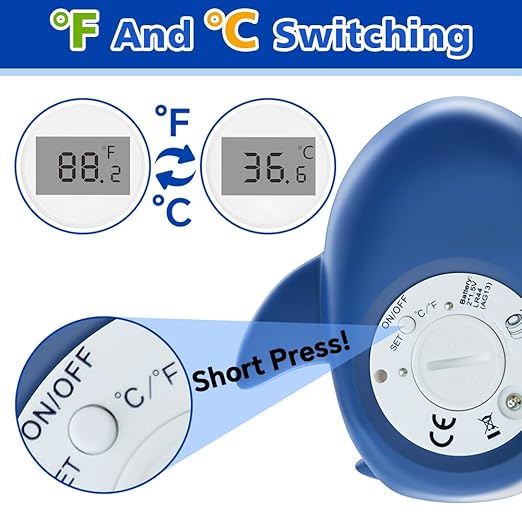 Baby Bath Thermometer, Infant Digital Water Thermometer Safety with 3 Color Backlit and Temperature Warning, Room Thermometers Floating Toy for Infant, Toddler, Bathtub, Swimming Pool (Navy Blue)