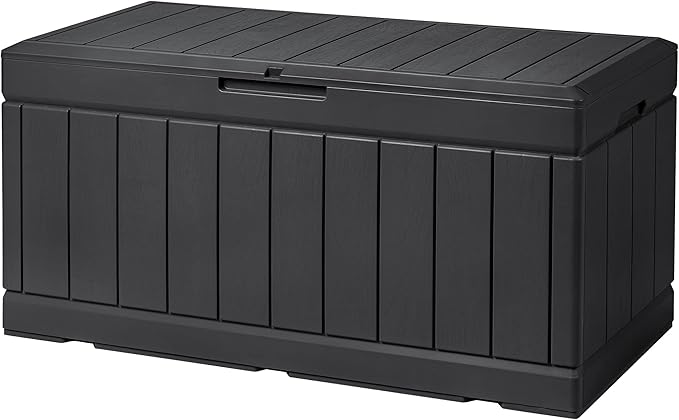 Devoko 85 Gallon Deck Box Lockable Resin Outdoor Storage Box waterproof Outdoor Container for Patio Furniture Cushions, Pillow (Black)