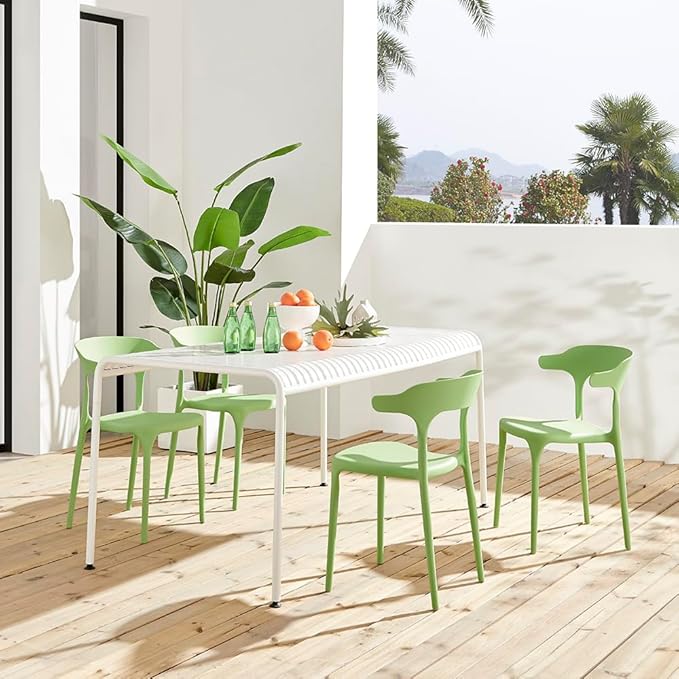Modern Stackable Dining Chair Set, No Assembly, Plastic Chair, Patio Chair, Suitable for Indoor and Outdoor Cafes and Restaurants, Set of 4 (Pistachio Green)