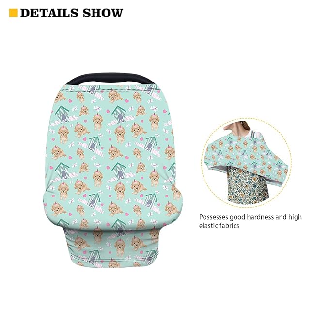 JEOCODY Elastic Pram Dust Cover Colorful Cuckoo Pattern Elastic Shopping Cart Cover Infant Carseat Canopy