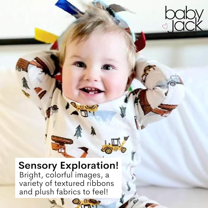 Baby Jack & Co 8x8” Learning Lovey New Jersey State Tag Stroller Toy for Babies - Crinkle Toys for Developing Five Senses - Learn About Capitals - Travel with Baby Jack - BPA Free Clip