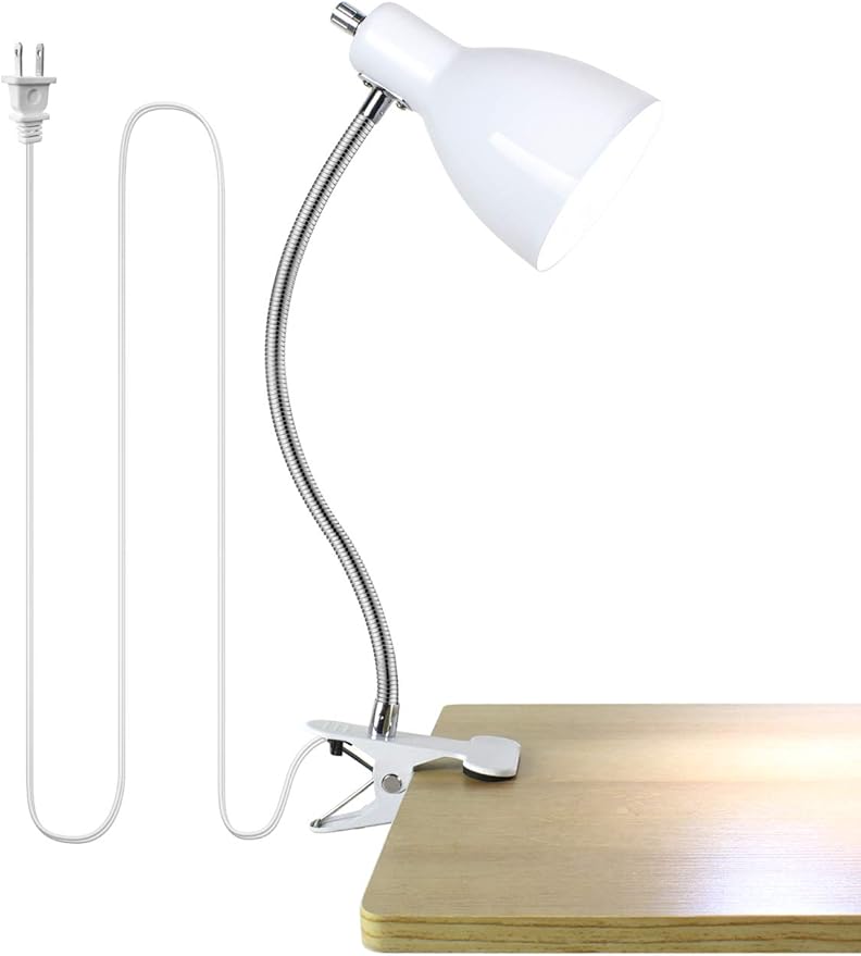 Desk lamp Eye-Caring Table Lamps, 360°Rotation Gooseneck Clip on Lamp Reading Light Portable Reading Book Light Clamp Study Desk Lamps for Bedroom and Office Home Lighting (White)