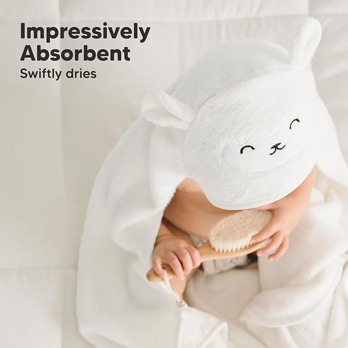 KeaBabies Hooded Baby Towel for Newborn - Viscose Derived from Bamboo Large Baby Bath Towels with Hood for Boys, Girls, Toddler, Extra Absorbent & Soft Newborn Bath Essentials (Lamb, Petite)