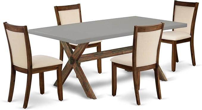 East West Furniture X797MZN32-5 5 Piece Dining Set Includes a Rectangle Dining Room Table with X-Legs and 4 Light Beige Linen Fabric Upholstered Parson Chairs, 40x72 Inch, Multi-Color