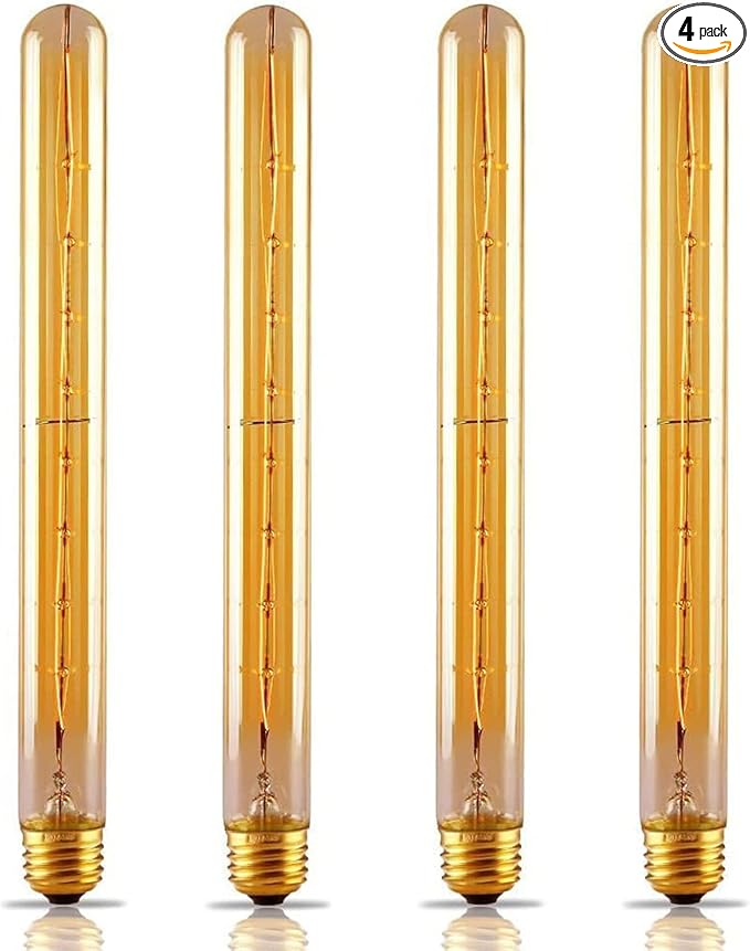 T30 Tubular Edison Light Bulb 40W Amber Vintage Edison Bulb Incandescent Filament Bulb T300 E26 2200K Dimmable Antique Golden Tinted Glass Bulb for Wall Sconce Pendant Lighting(4 Pack)