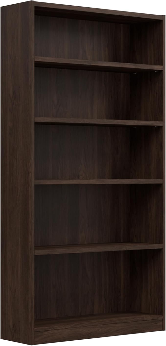 Bush Furniture Universal Tall 5 Shelf Bookcase in Black Walnut, Vertical Storage and Display Bookshelf for Home Office or Living Room Organization