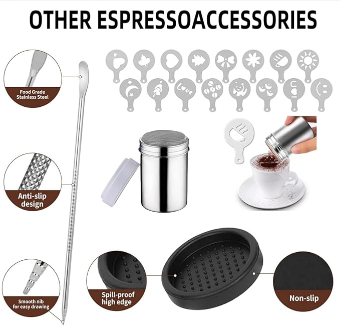 58mm Coffee Espresso Tamper Set - 25PCS Machine Accessories with Tamper, WDT Tool, Stirrer, Frothing Pitcher, Latte Art Pen, Coffee Stencils for Machine, Dosing Funnel, Sifter Sprinkler Powder