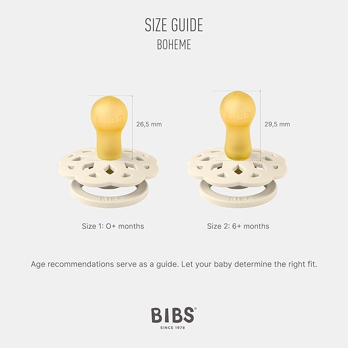 BIBS Boheme Pacifiers 2 Pack BPA Free Cherry Shape Nipple | White/Sunshine | Size 6-18 Months
