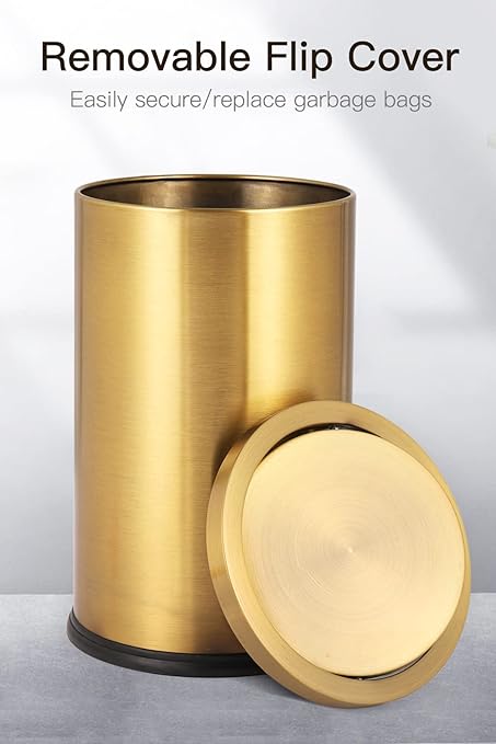 2.6 Gallon Gold Bathroom Trash can with lid,Small Office Garbage can Wastebasket bin for Bedroom,Living Room,Kitchen (Gold)