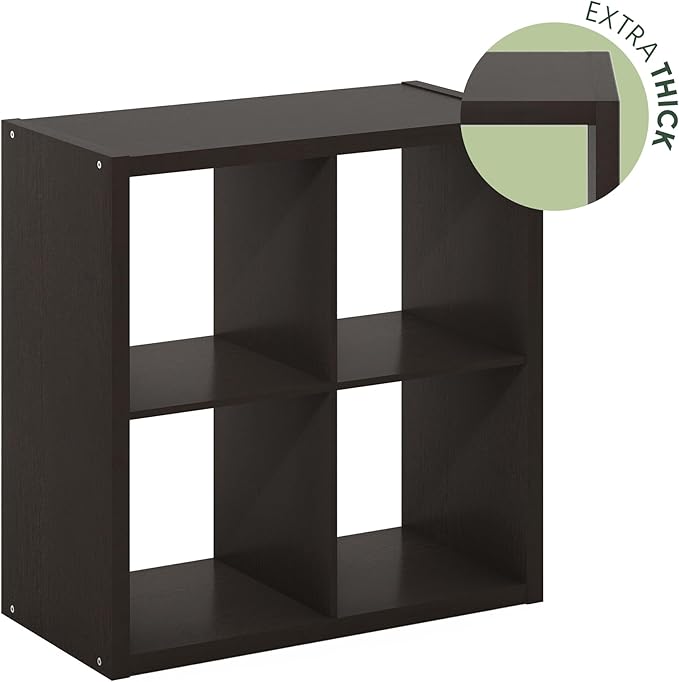 Furinno Cubicle Open Back Decorative Cube Storage Organizer, 4-Cube, Black Dark Oak