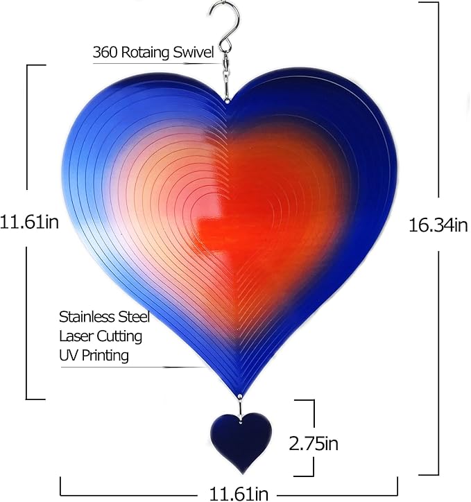 DJUAN Wind Spinners Outdoor Garden Decor 12inch Blue-Orange Love Heart Hanging Wind Spinner Metal Yard Art Decorations Kinetic Wind Sculptures & Spinners Birthday Gifts for Women, Mom, Grandma