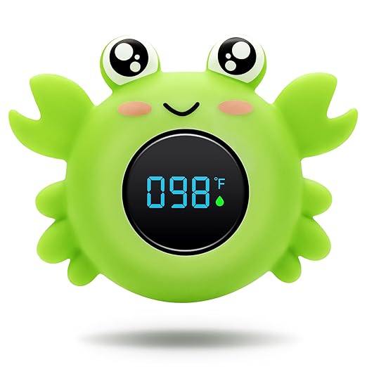 b&h Baby Bath Thermometer with LED Display, Newborn Water Temp Thermometer, Safety Water Sensor for Infants, Color-Coded Alerts, Tub Temperature Monitor, Cute Floating Bath Toy, Crab (Pink)