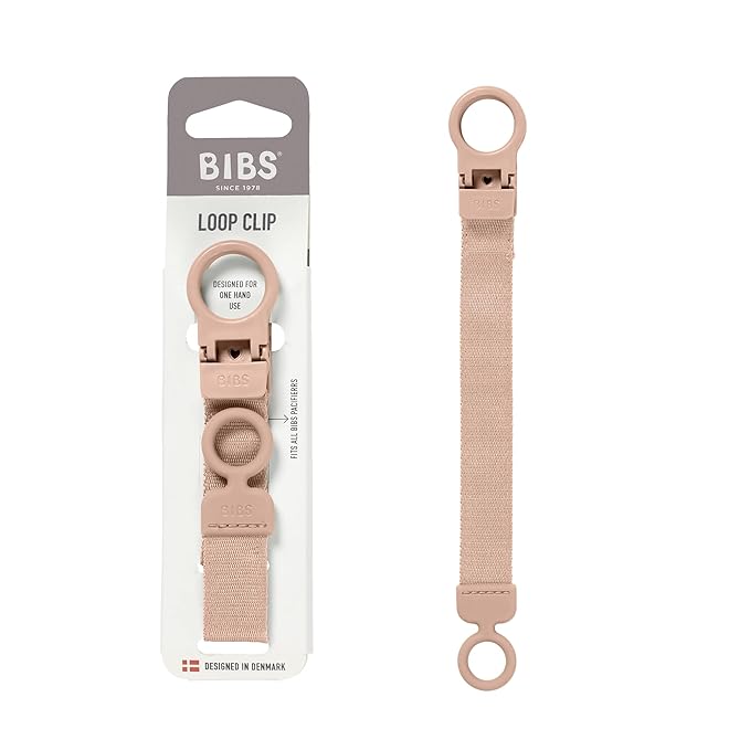 BIBS Loop Pacifier Clip - Sleek, Secure One-Handed Operation, Fits All BIBS and Most Brands, Machine Washable, Slim Profile for Comfort, Ages 0+ - Blush
