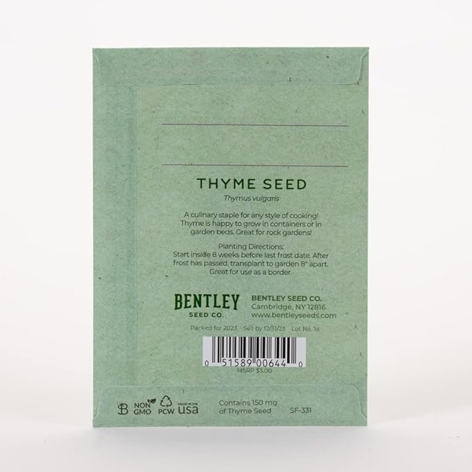 It's Birthday Thyme - Thyme Seed Packets - 25 Packets - Herb Seeds - Garden Seed to Grow Live Plants - A Beautiful Valentines Gift - Bentley Seed Co.